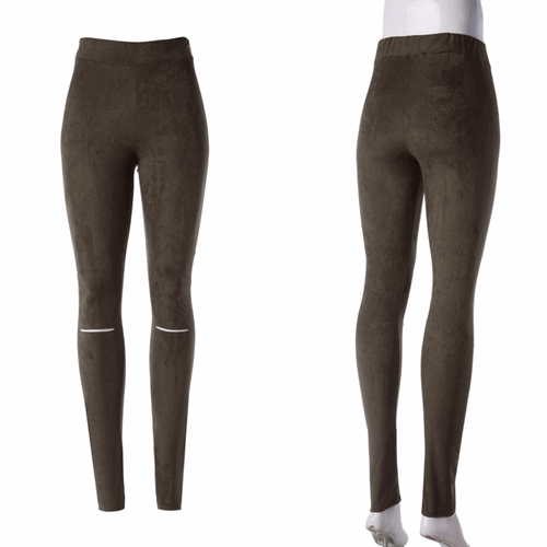 Olive Ripped Knee Suede Leggings